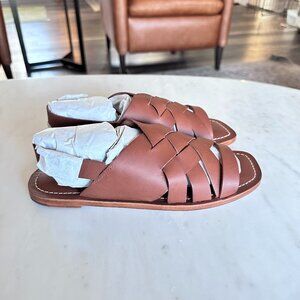 Loeffler Randall Grayson Braided Cognac Leather Sandals Brand New Women's Size 9